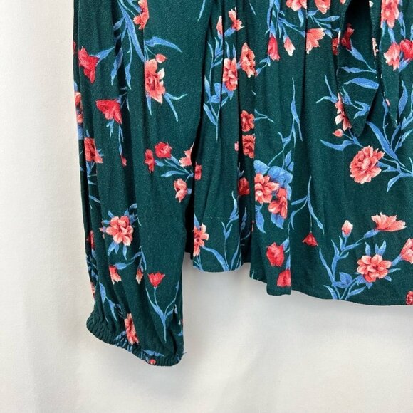 American Eagle Womens Blouse Multicolor Floral Long Sleeve V Neck Tie Pullover M - Picture 8 of 11